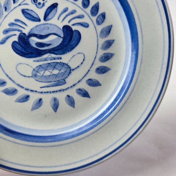 THREE Arabia of Finland Blue Rose Bread Plates Gray/Blue Blue Flowers & Bands - Picture 5 of 10